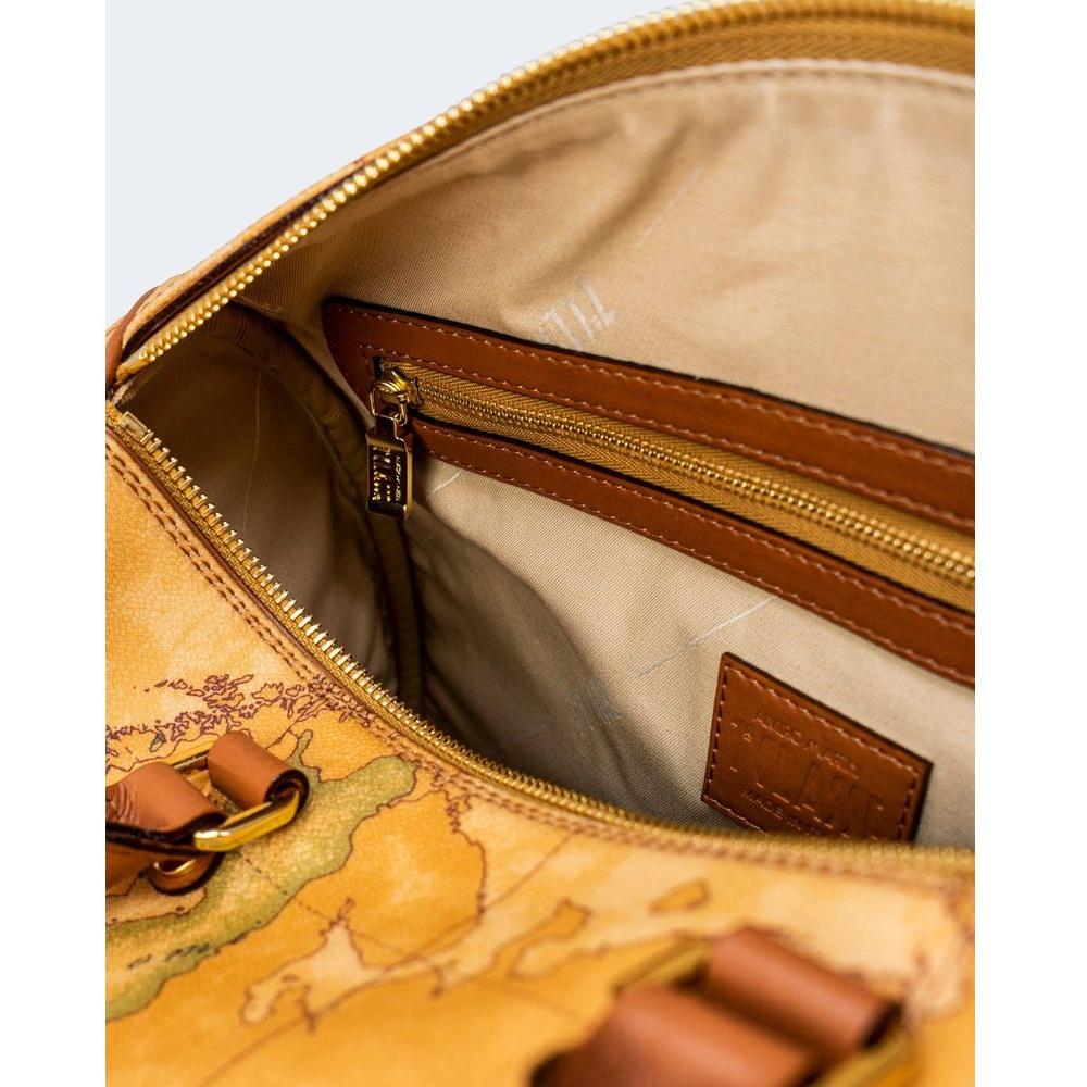 Interior view of Alviero Martini Prima Classe beige leather handbag showing compartments and zipper details, ideal for autumn/winter collection.