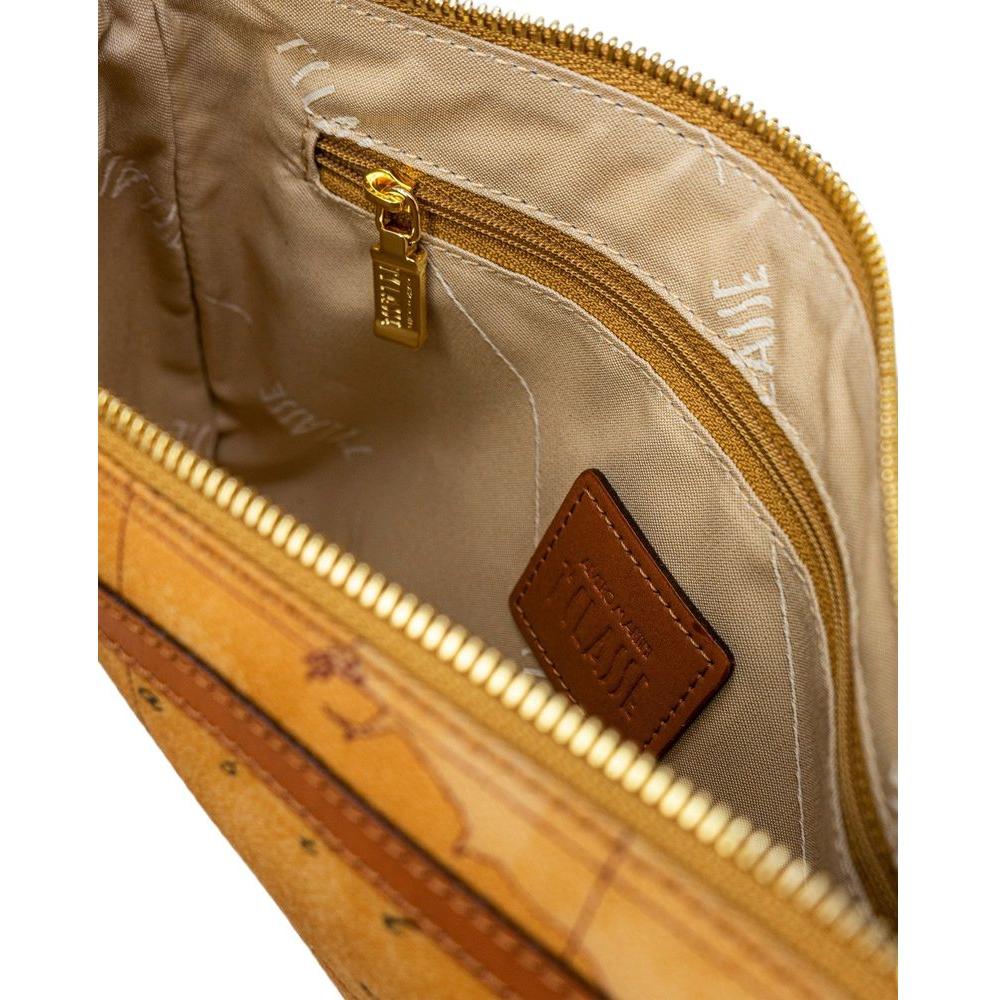 Interior view of the Alviero Martini Prima Classe beige leather handbag, featuring a zip pocket and elegant branded lining.