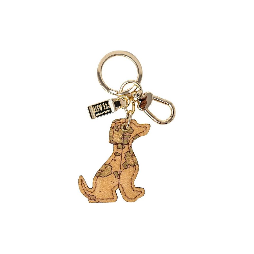 Alviero Martini Prima Classe beige leather dog-shaped keychain, stylish and functional accessory, elegant gift option.