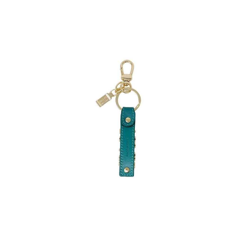 Alviero Martini Prima Classe green leather and metal keychain, women's autumn/winter collection, 8.5cm tall, stylish accessory.
