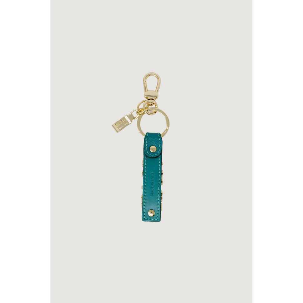 Alviero Martini Prima Classe green leather keychain for women, autumn/winter collection, featuring gold metal ring and clasp.