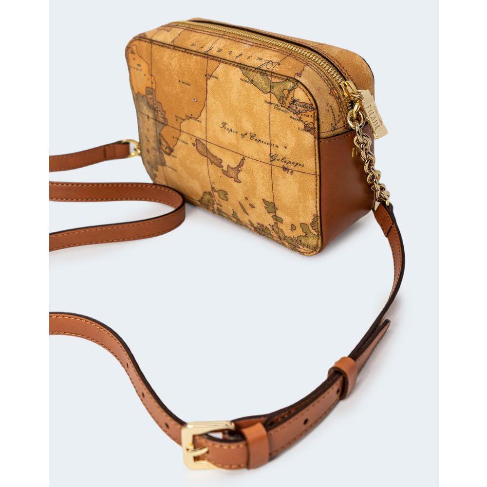 Alviero Martini Prima Classe beige cotton handbag with map print and leather strap, elegant women's bag for any occasion.