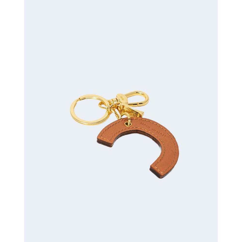 Alviero Martini Prima Classe beige leather keychain with C-shaped design, perfect for personalizing keys and adding style to bags.