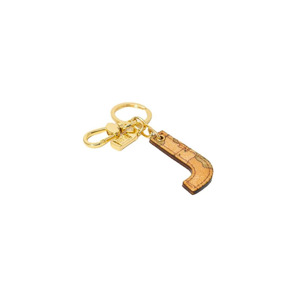 Alviero Martini Prima Classe Beige Polyethylene Keychain with Letter J Design, Elegant Women's Accessory with Gold Ring and Hook
