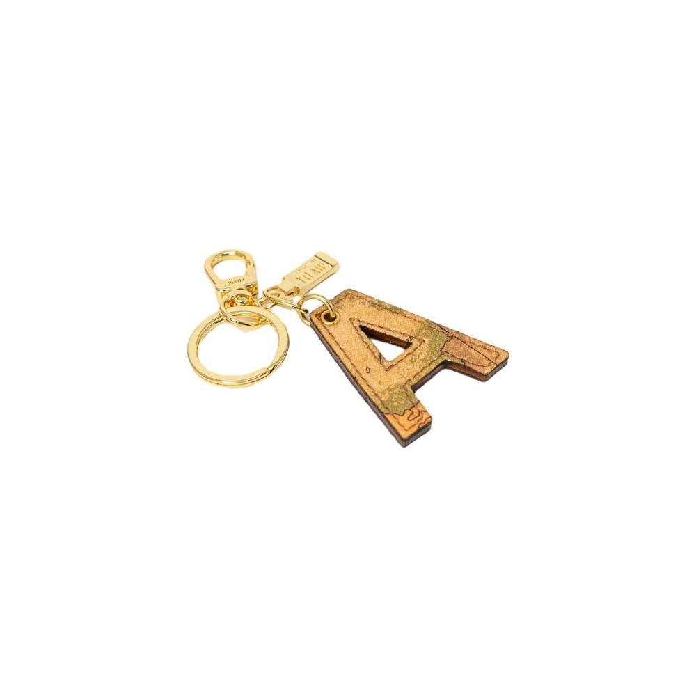Alt Tag: Alviero Martini Prima Classe beige leather keychain with letter A design, elegant accessory for women.