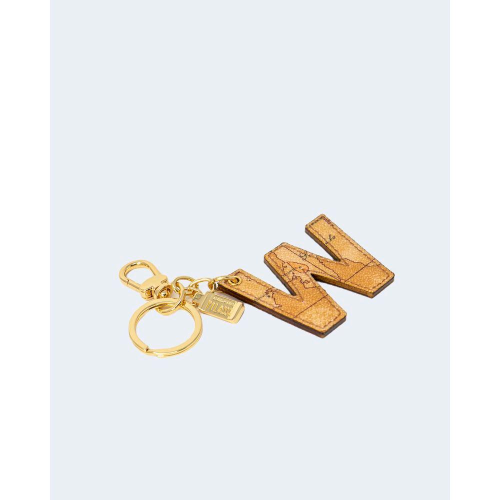 Alviero Martini Prima Classe beige leather keychain with letter W and map design. Elegant and durable accessory for your keys.
