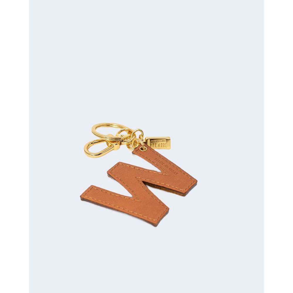 Alviero Martini Prima Classe beige leather keychain with letter W and map design, stylish and durable accessory for your keyring.