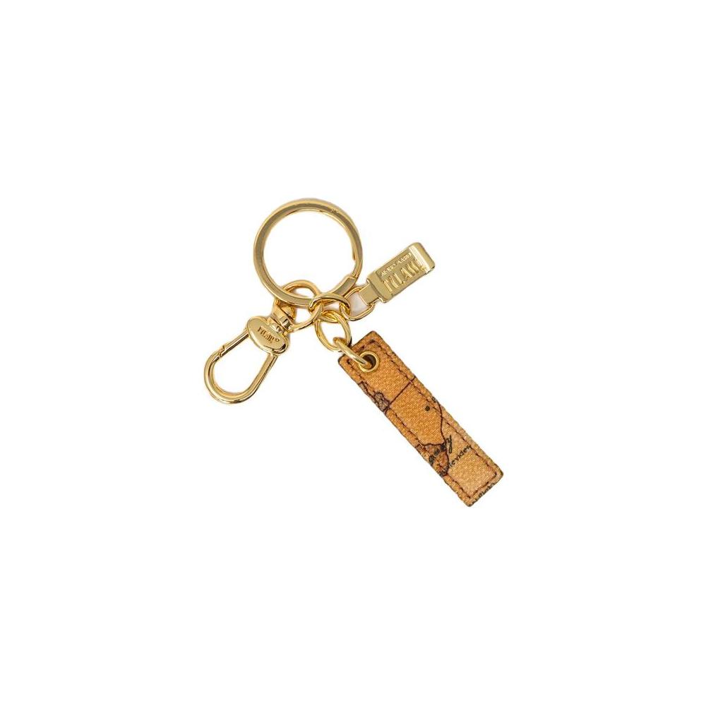 Alviero Martini Prima Classe beige leather keychain with golden details, elegant and durable accessory for organizing keys.