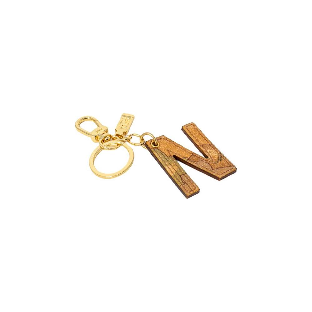 Alviero Martini Prima Classe beige leather keychain with letter N design, featuring gold-tone hardware. Elegant accessory for women.