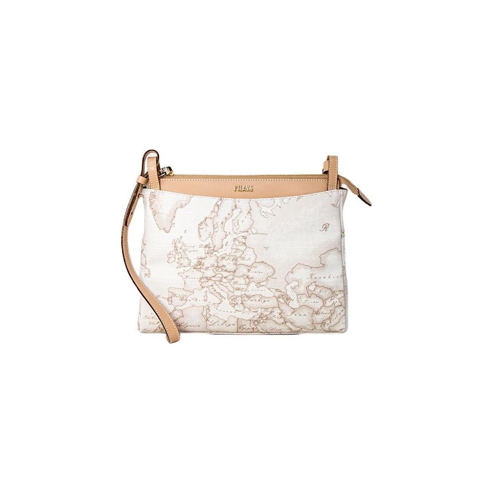 Alviero Martini Prima Classe white leather handbag with map design, autumn/winter collection, 20% leather, 21cm width, 16cm height.