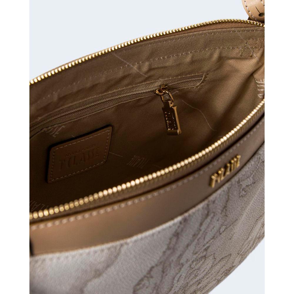 Interior view of Alviero Martini Prima Classe white leather handbag showing zippered compartment and textured lining.