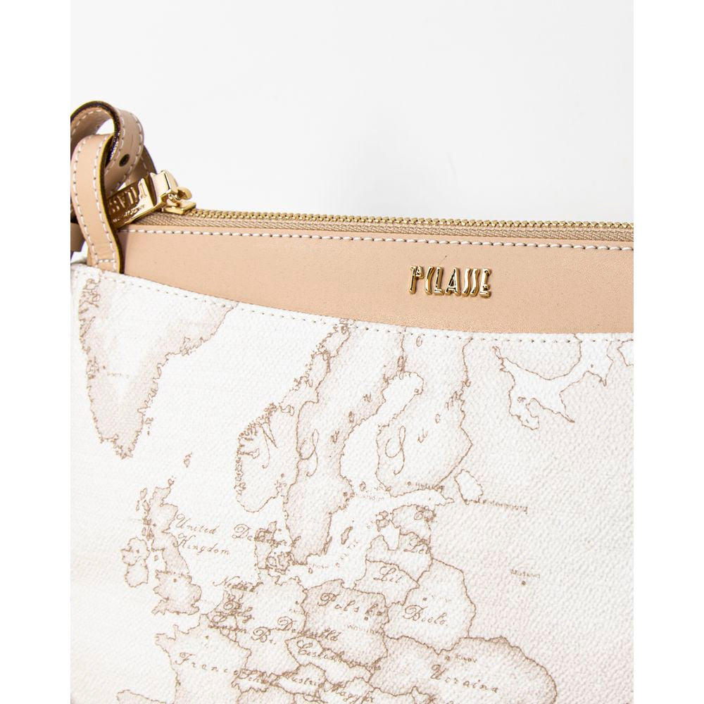 Alviero Martini Prima Classe white leather handbag with map print detail, part of the Autumn/Winter collection for women.