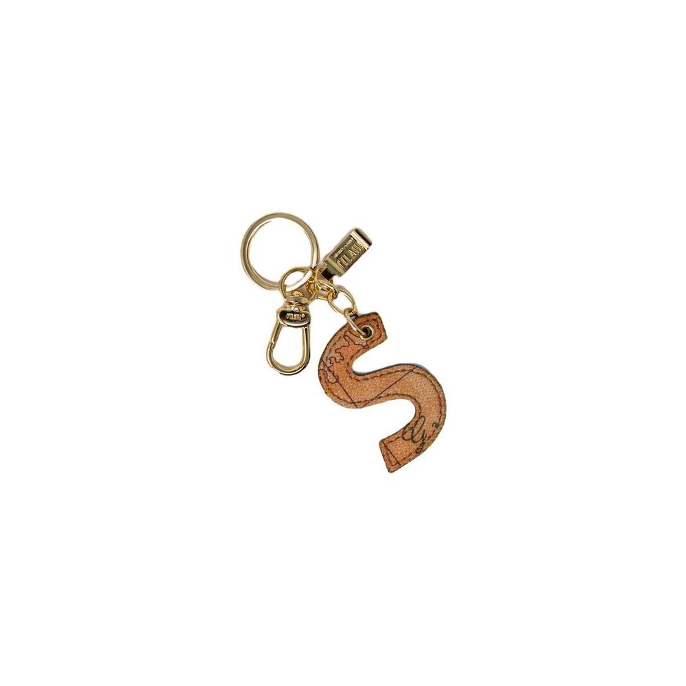 Alviero Martini Prima Classe beige keychain with letter S, made of leather, cotton, and polyester, featuring a lobster clasp.