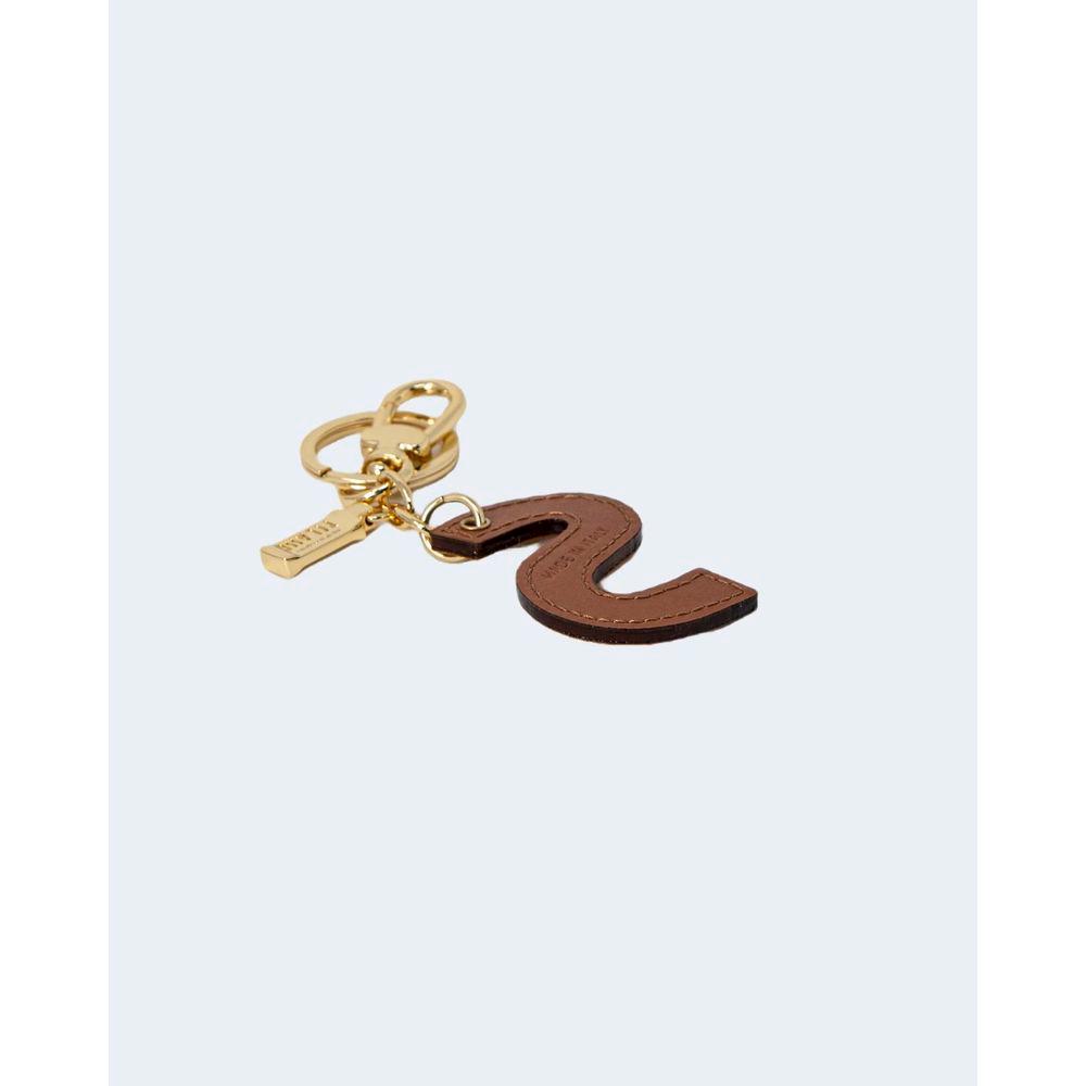 Alviero Martini Prima Classe beige keychain, leather and cotton, with letter S design and gold lobster clasp, elegant fashion accessory.