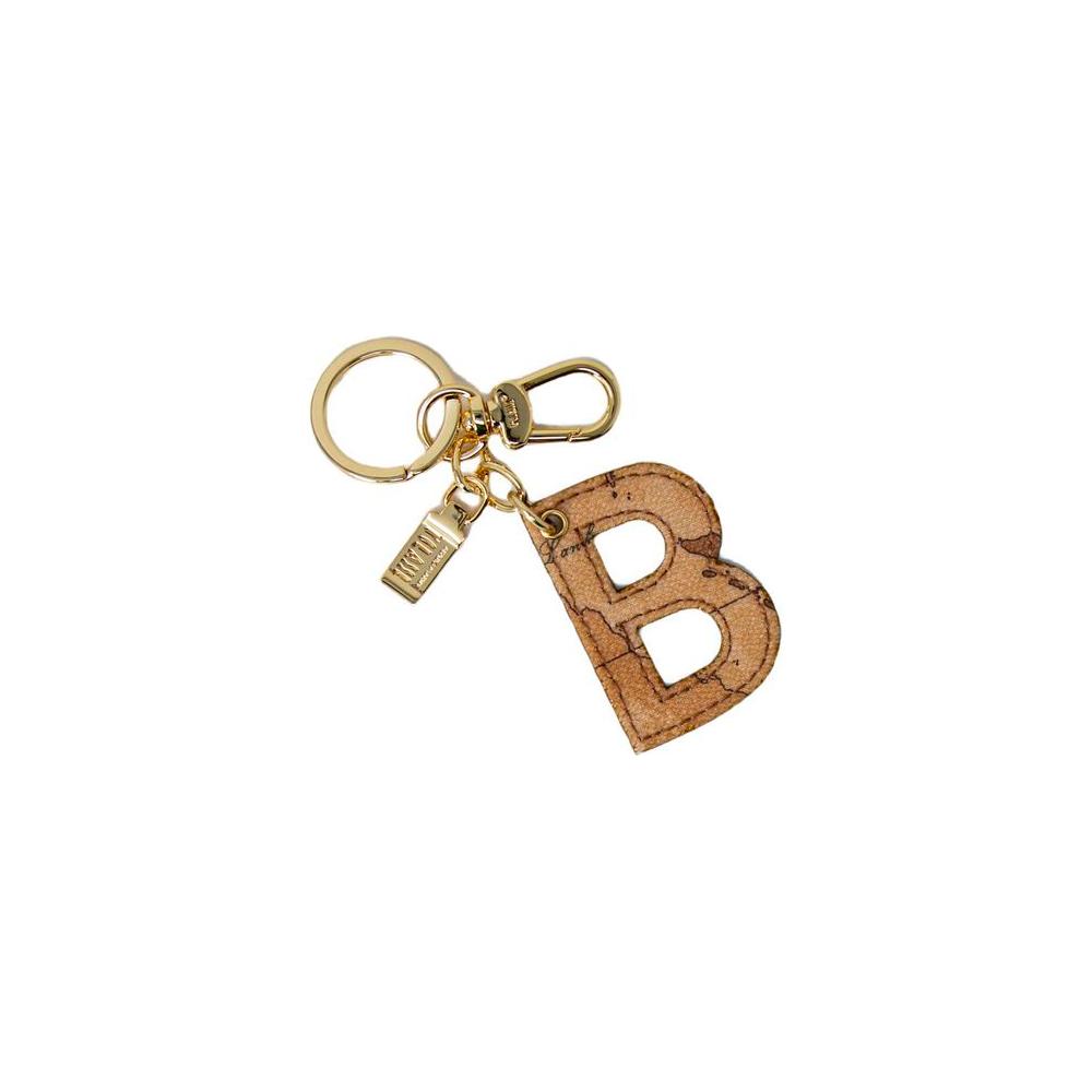 Alviero Martini Prima Classe beige cotton keychain with embossed 'B' letter, elegant accessory made of leather, polyester, and cotton.