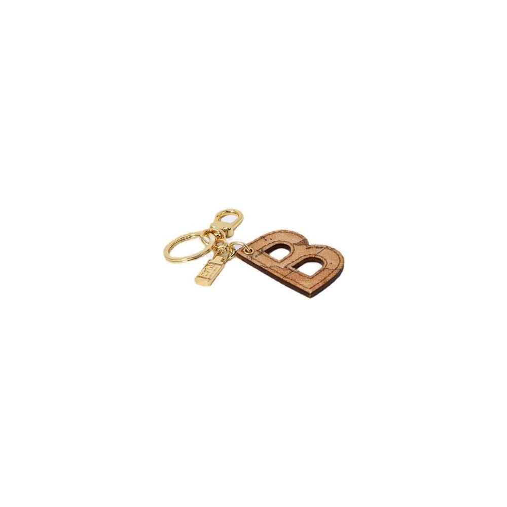 Alviero Martini Prima Classe beige keychain with embossed letter B, made of leather, polyester, and cotton, elegant and durable accessory.
