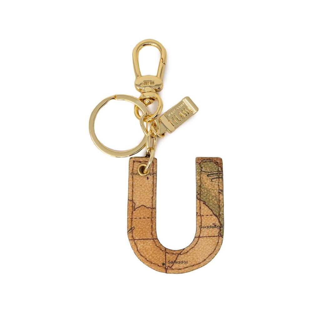 Alviero Martini Prima Classe beige leather keychain, women's spring/summer collection, U-shaped, elegant accessory for bags or keys.