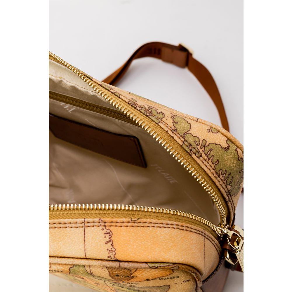 Alviero Martini Prima Classe Beige Polyester Handbag with map design and zip closure, showcasing interior space for daily essentials.