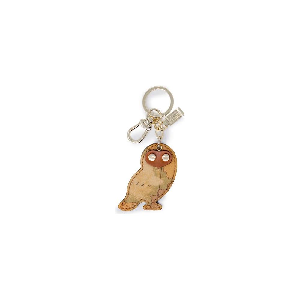 Alviero Martini Prima Classe owl-shaped beige leather keychain with metal clasp and Prima Classe branding.