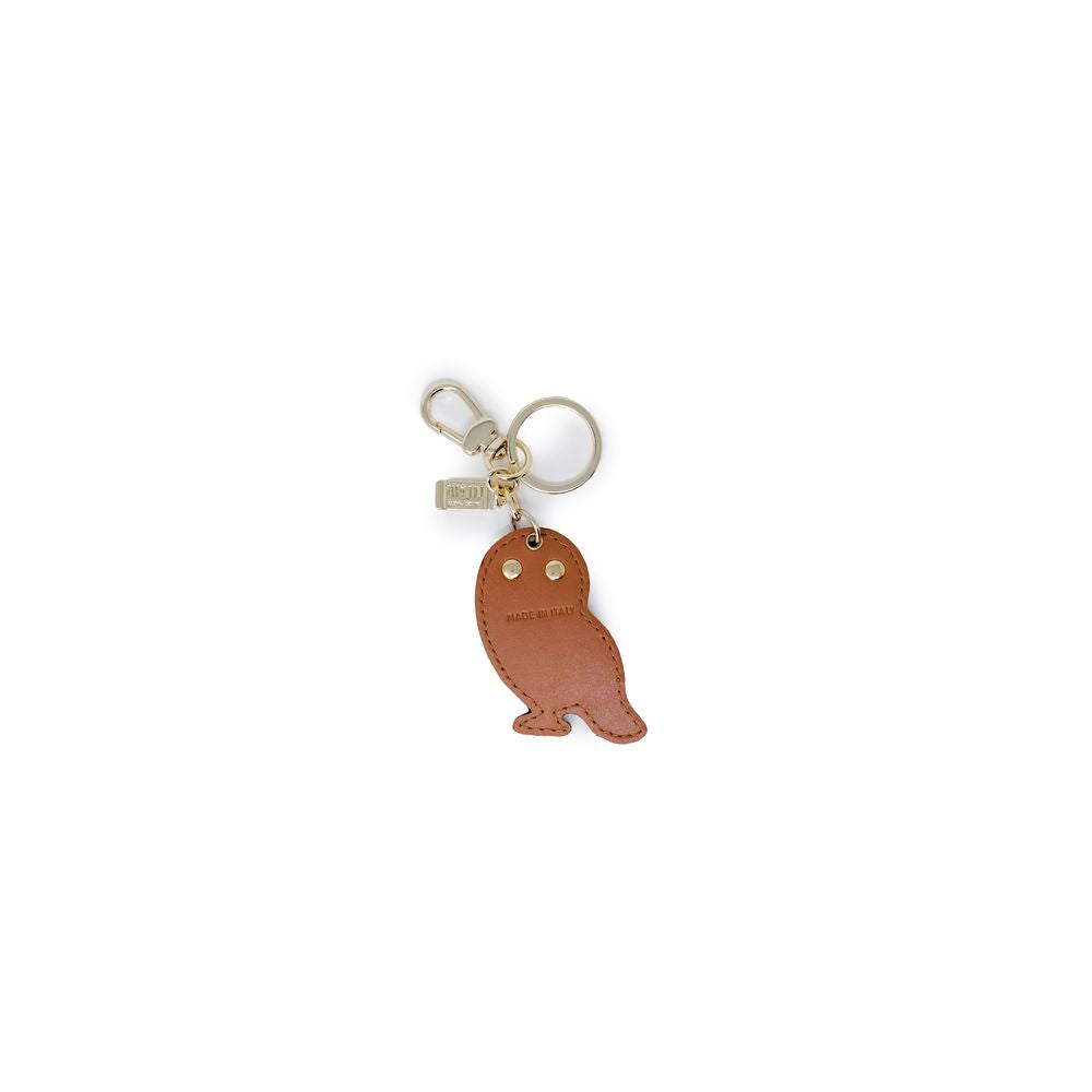 Alviero Martini Prima Classe beige owl-shaped leather keychain, stylish women's accessory for organizing keys.
