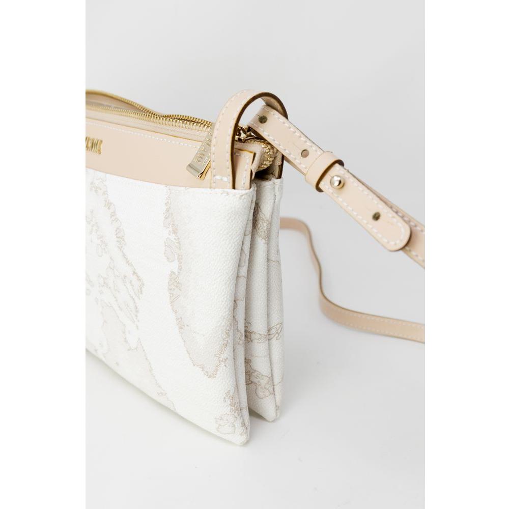 Alviero Martini Prima Classe white polyethylene handbag showing side profile and beige strap, ideal for women's spring/summer collection.