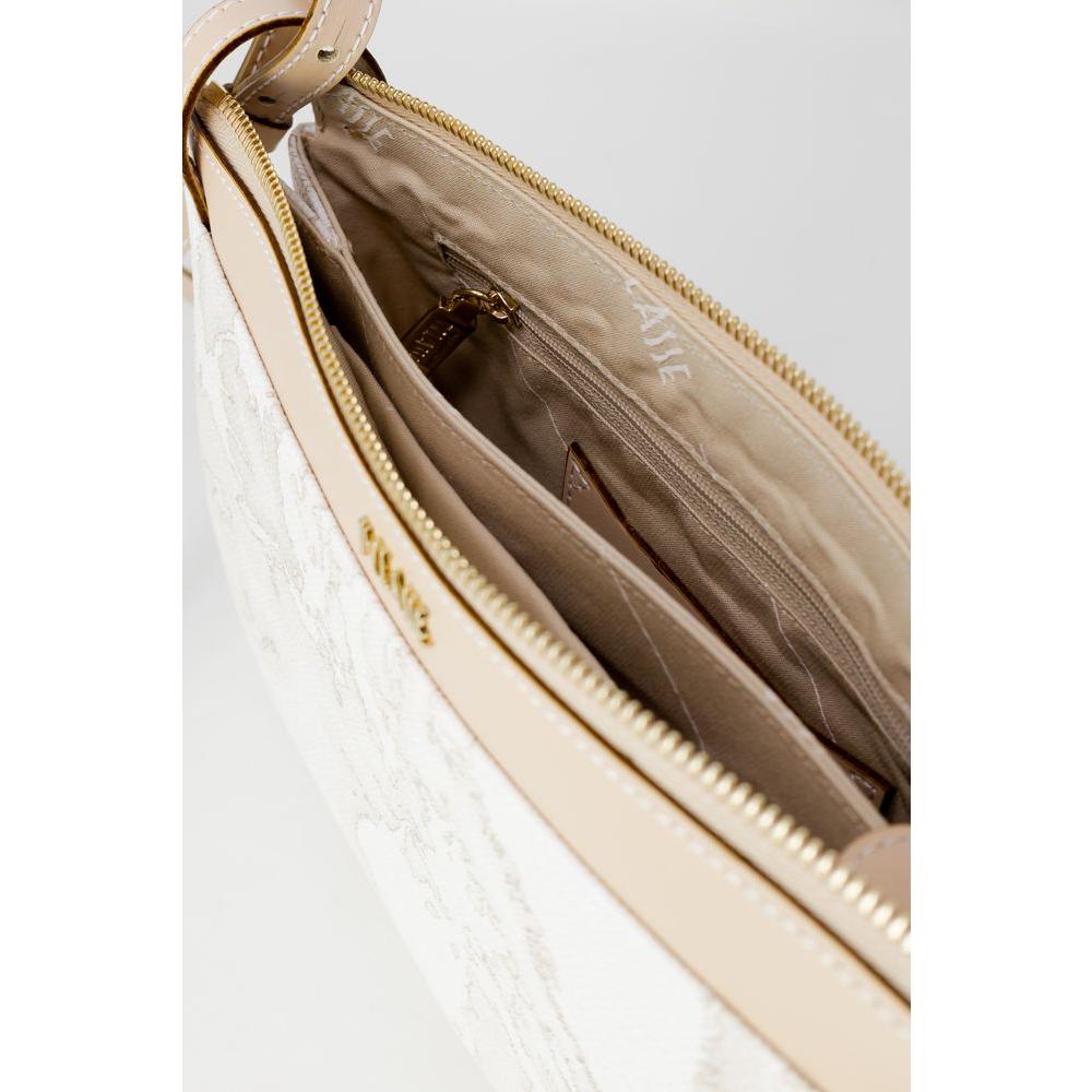 Interior view of Alviero Martini Prima Classe white handbag, showing spacious compartments and elegant design for women's fashion.
