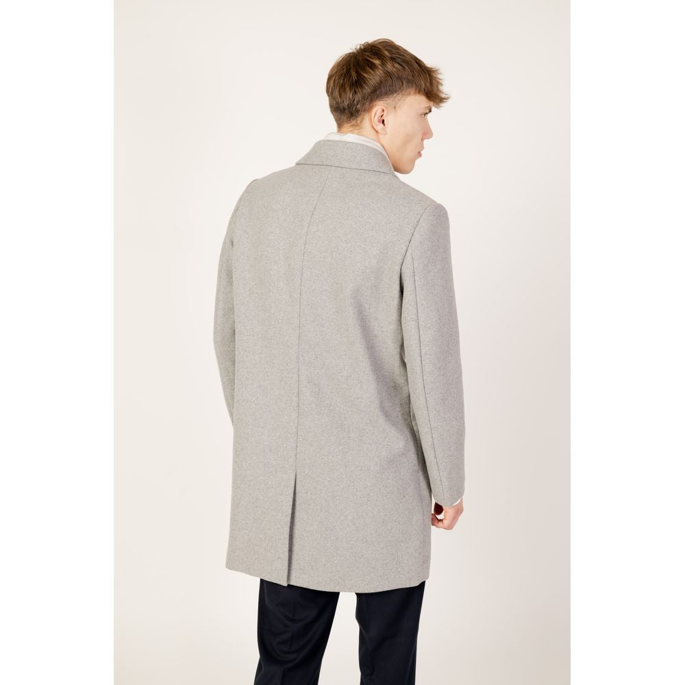Back view of a man wearing an Antony Morato gray polyester jacket, part of the Autumn/Winter collection