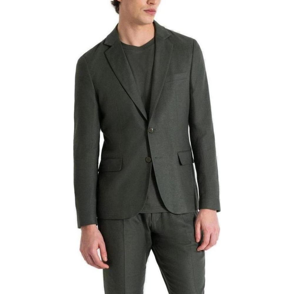 Men's Antony Morato green linen suit, spring/summer collection, 52% linen, 48% viscose, stylish and comfortable fashion.