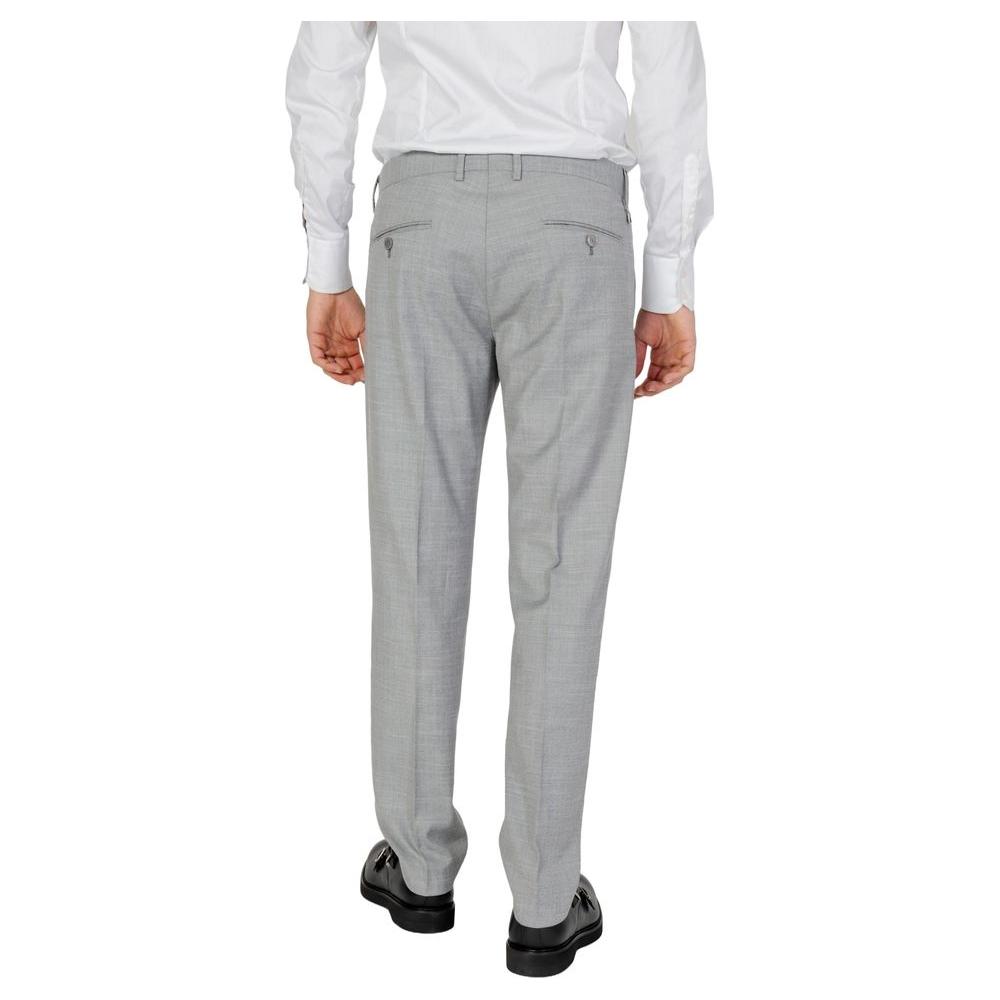 Back view of Antony Morato gray polyester men's suit pants, from the Spring/Summer collection, with 83% polyester composition.