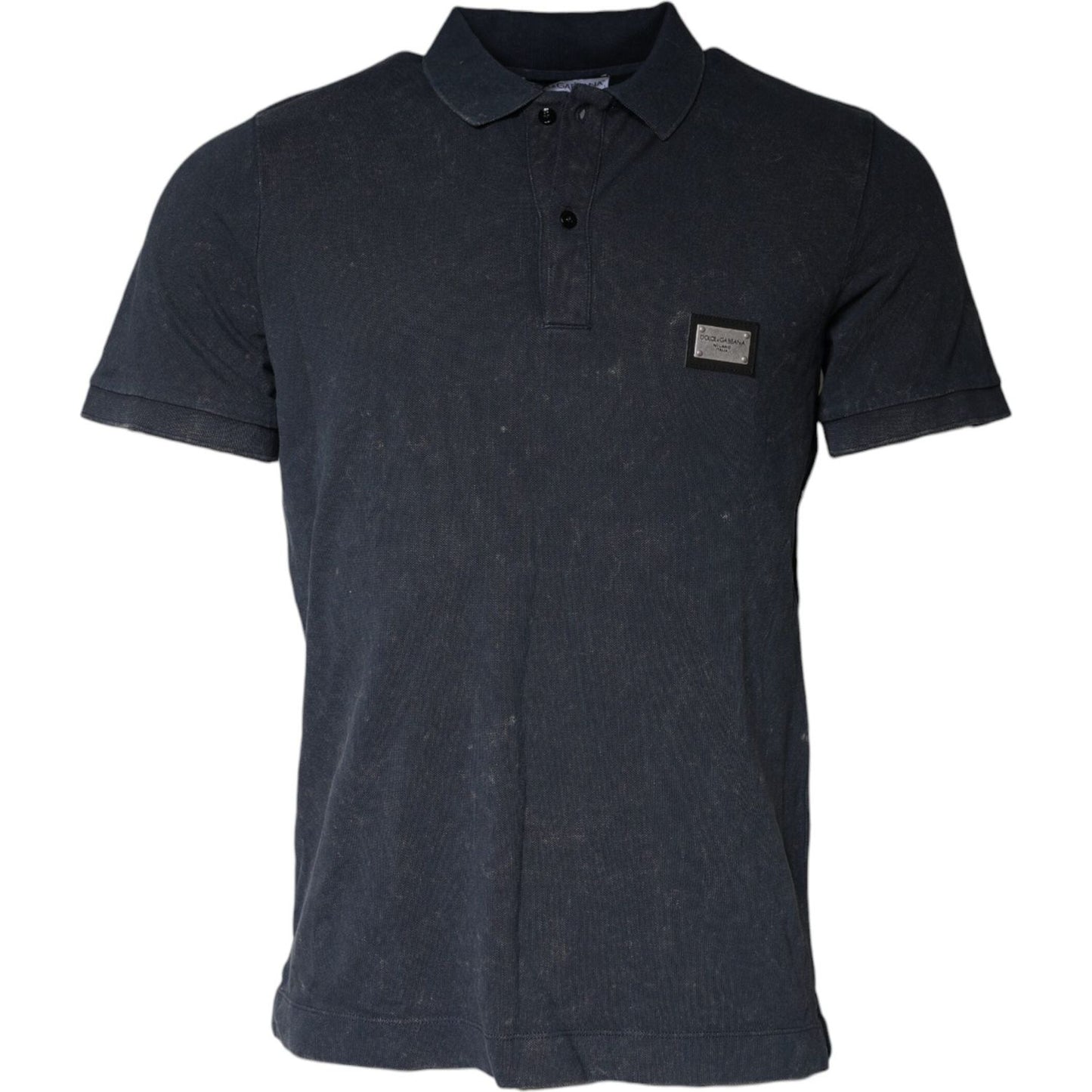 Dolce & Gabbana dark blue collared polo t-shirt with logo, short sleeves, button closure, 100% cotton, made in Italy