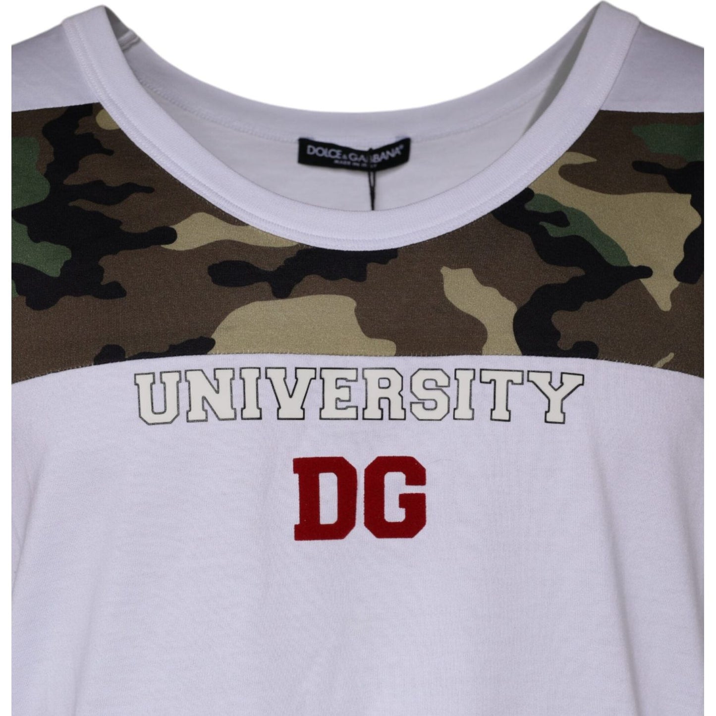 Dolce & Gabbana white camouflage tank sleeveless t-shirt, round neck, university style, logo details, cotton blend