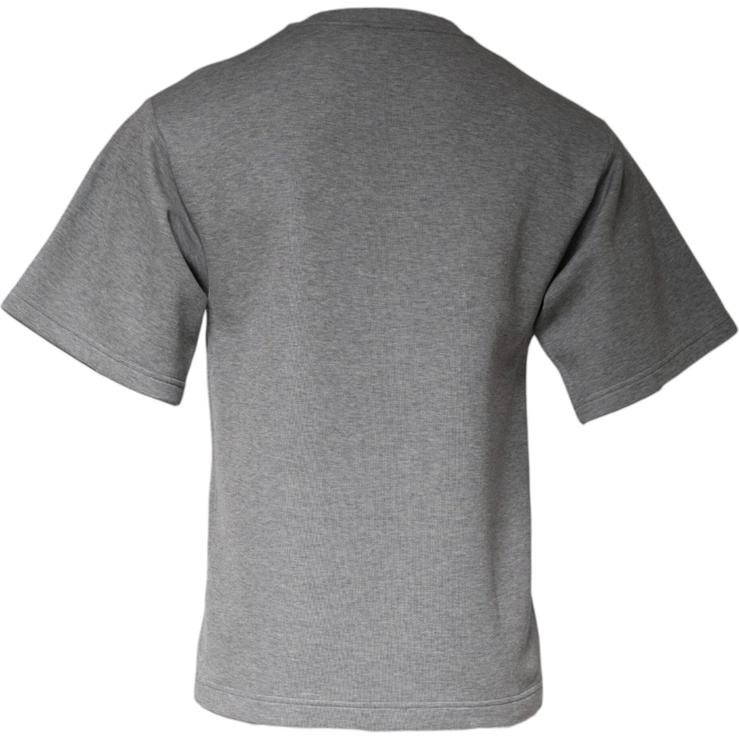 Dolce & Gabbana gray cotton blend embellished tee, round neck, short sleeves, back view, minor defect, missing logo, made in Italy.