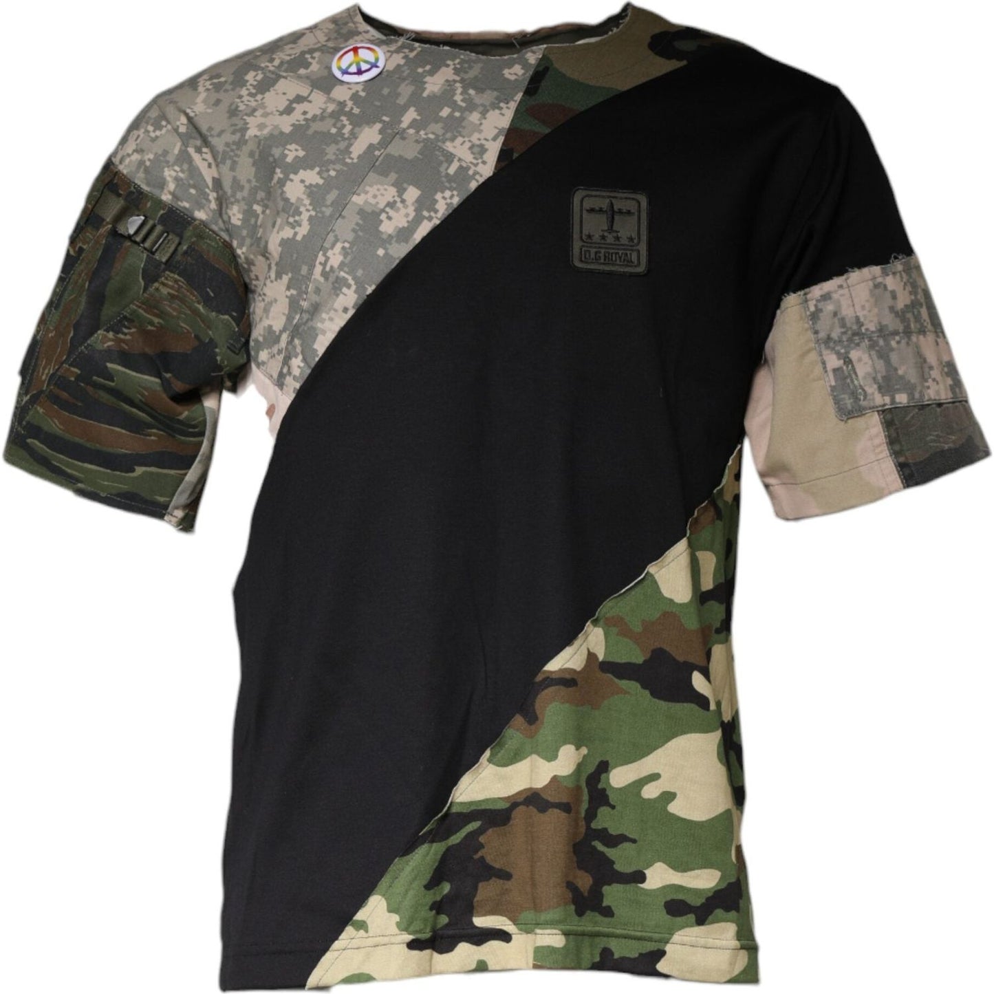 Dolce & Gabbana multicolor camouflage cotton round neck t-shirt with short sleeves and logo details, made in Italy.