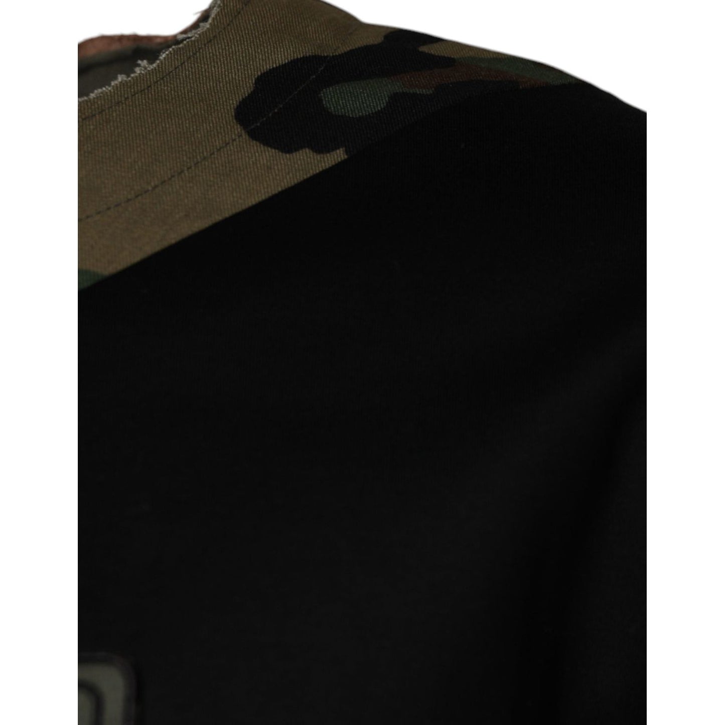 Dolce & Gabbana multicolor camouflage cotton round neck t-shirt showcasing camo design on neckline.