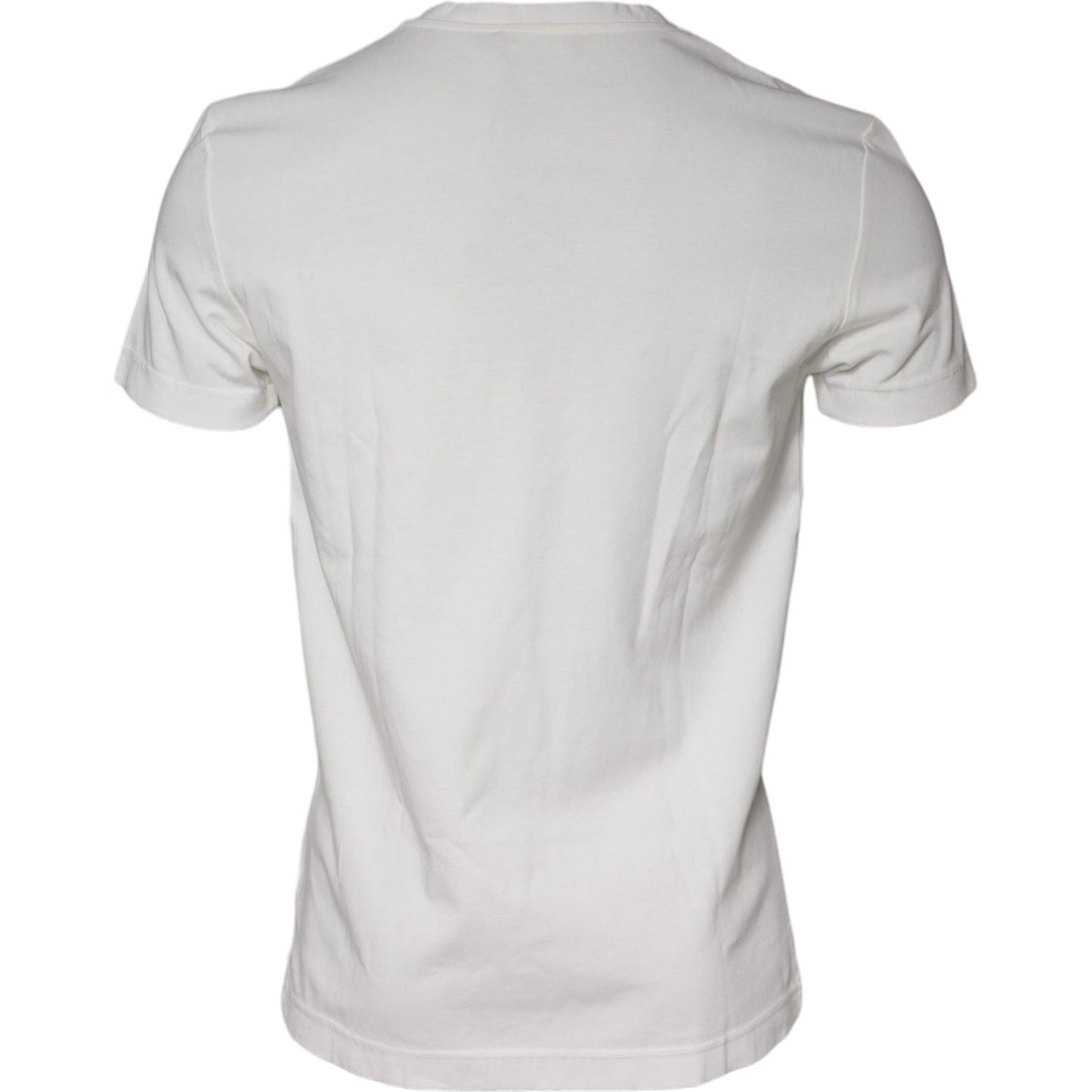 Back view of a Dolce & Gabbana white cotton bandana print t-shirt, showcasing short sleeves and crew neck. Regular fit with minor defects.