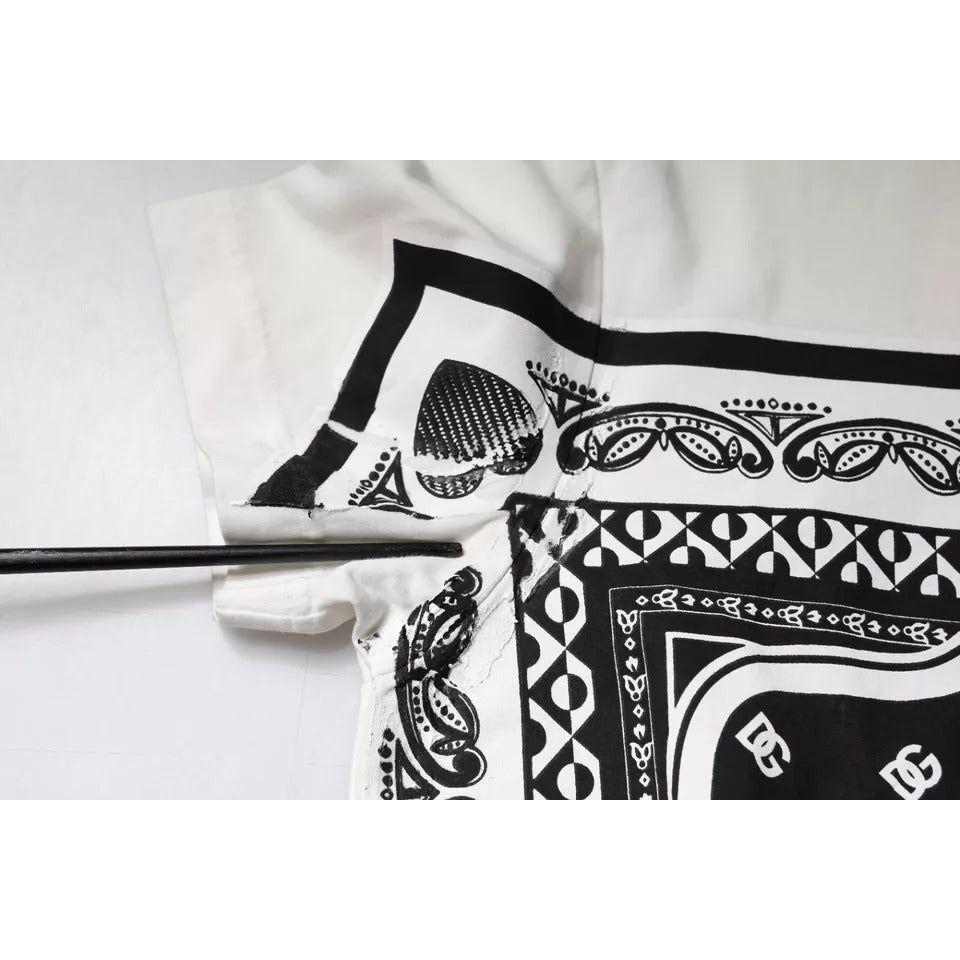 Dolce & Gabbana white bandana print cotton t-shirt with short sleeves showing graphic close-up and minor defects.
