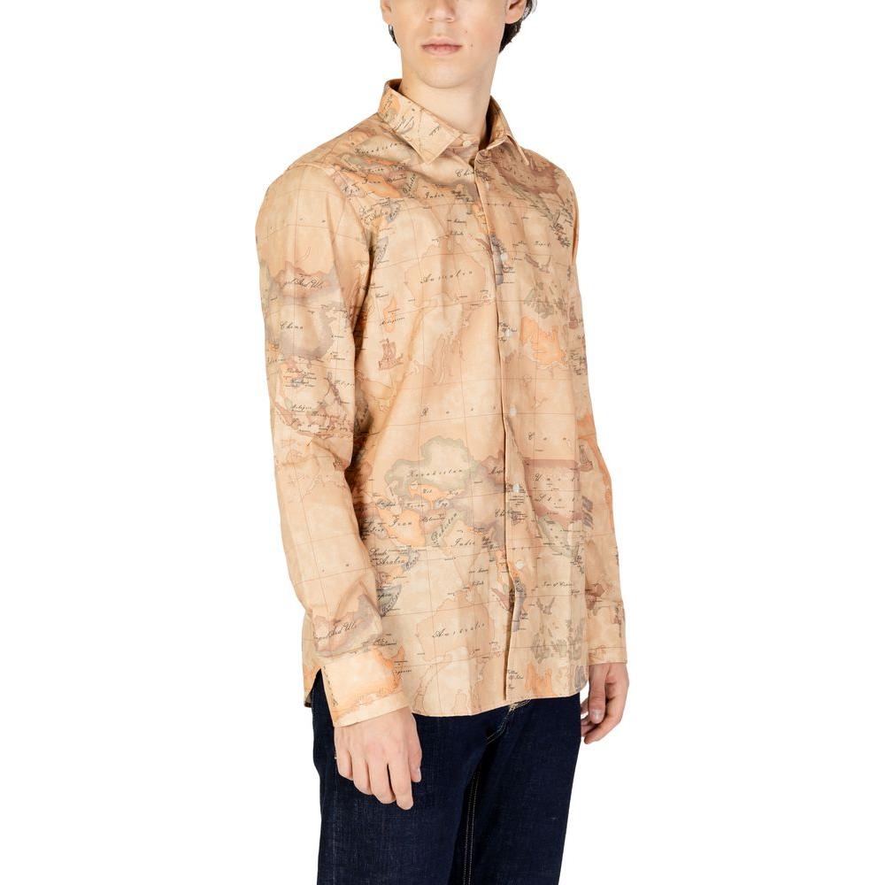 Alviero Martini Prima Classe beige polyester shirt, men's fall-winter collection, featuring a unique map design.