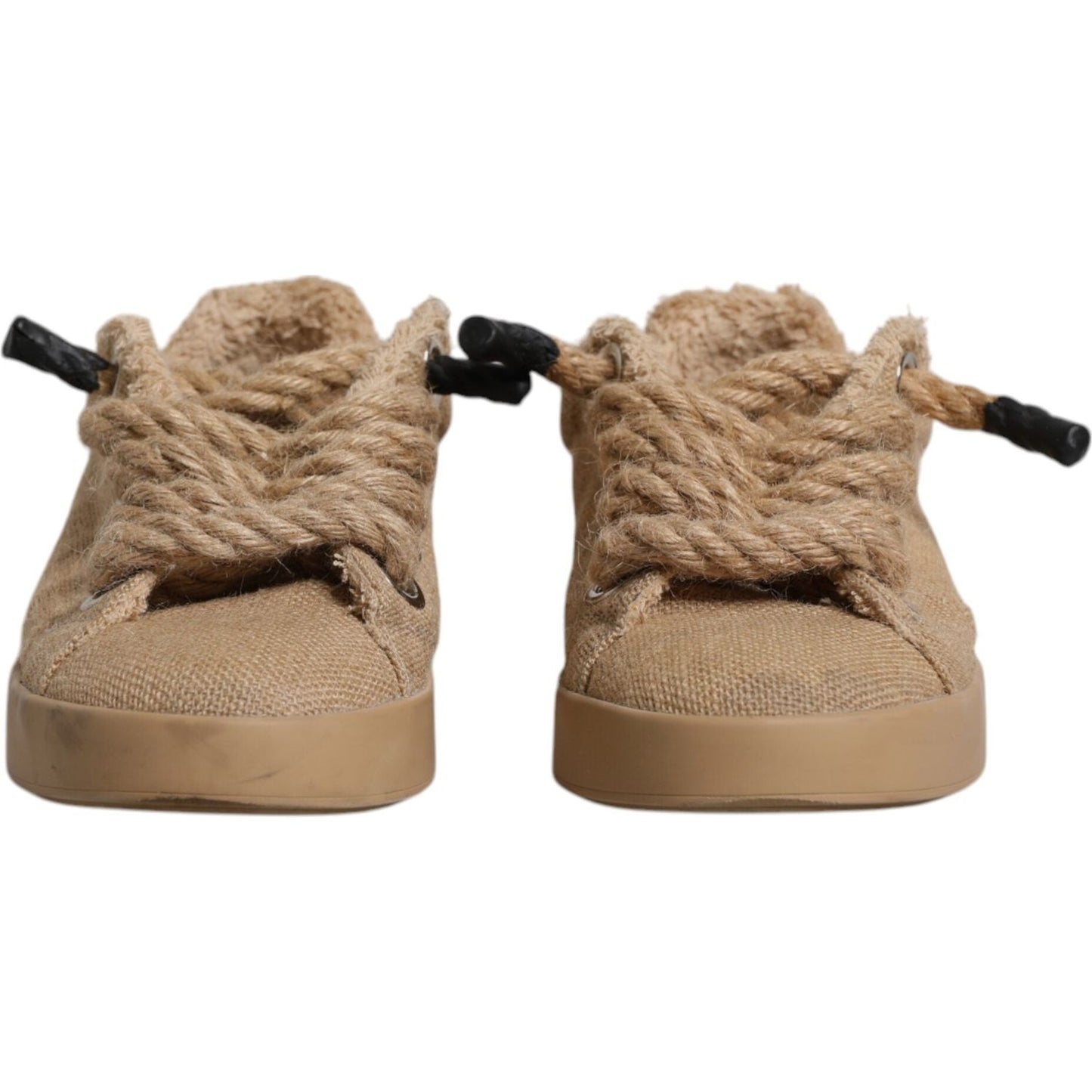 Dolce & Gabbana Brown Jute Fabric Low Top Sneakers with Laces