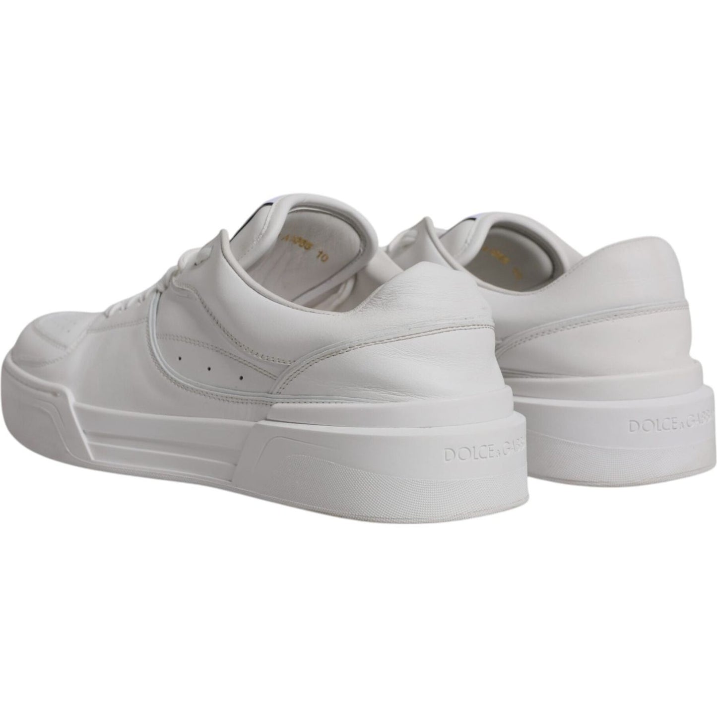 Dolce & Gabbana white Miami leather low top sneakers with rubber sole and logo details, viewed from the back, made in Italy.