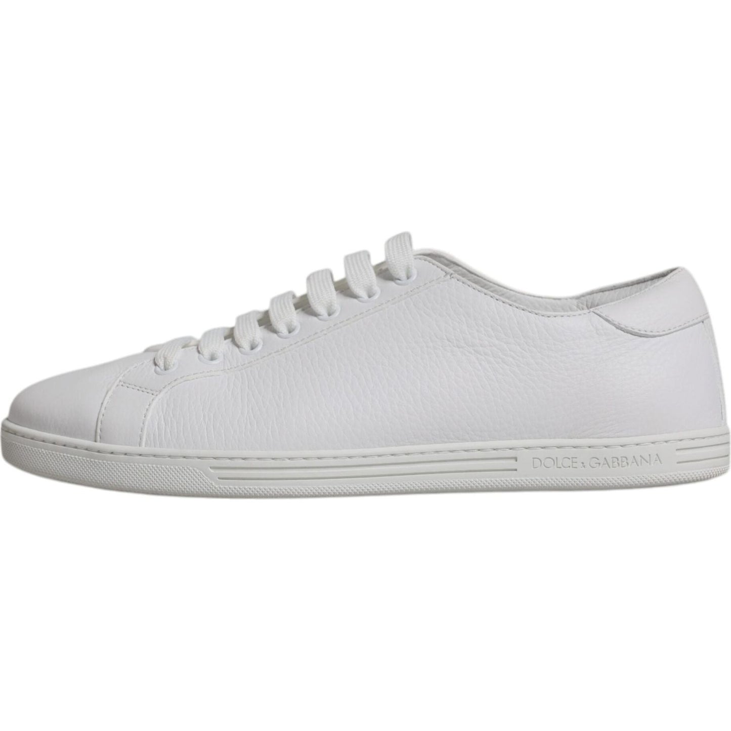 Dolce & Gabbana Saint Tropez white leather low-top sneakers with embossed rubber sole.