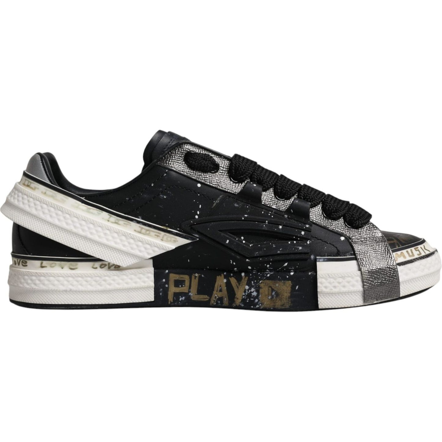 Dolce & Gabbana black and white Portofino low-top sneakers, leather material, lace-up closure, logo details, rubber sole.