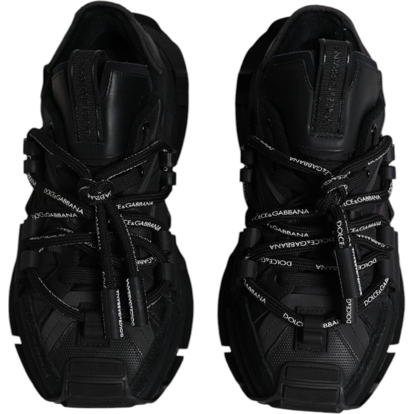 Dolce & Gabbana black low-top space lace-up sneakers, featuring logo details on laces, high craftsmanship, rubber sole, made in Italy.