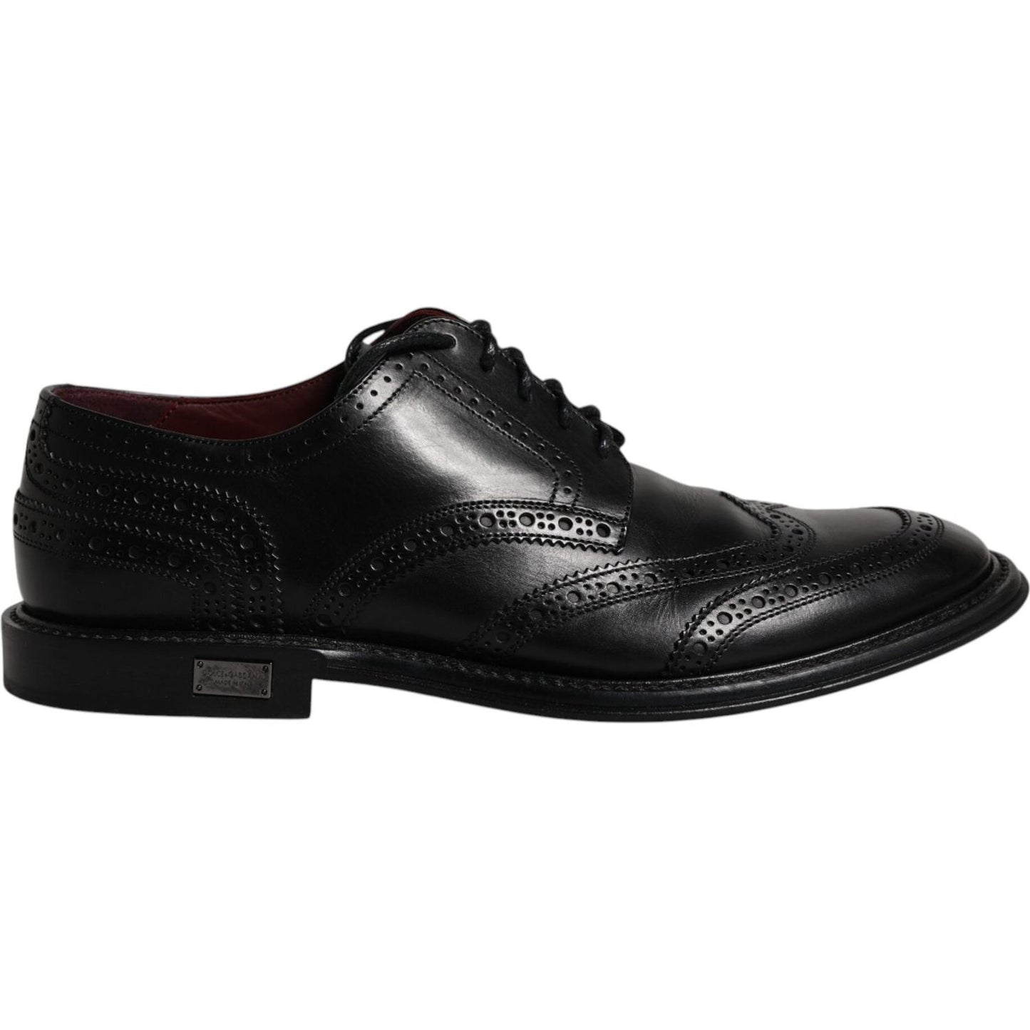Dolce & Gabbana Black Leather Derby Wingtip Formal Shoes, calfskin, lace-up, exclusive craftsmanship, preowned with tags, missing logo.