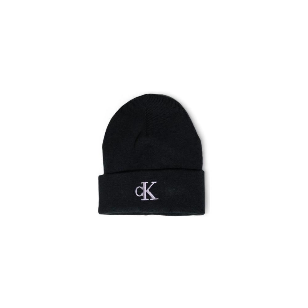 Calvin Klein Jeans black recycled polyester beanie with monogram embroidery, elegant design, sustainable fashion accessory for women