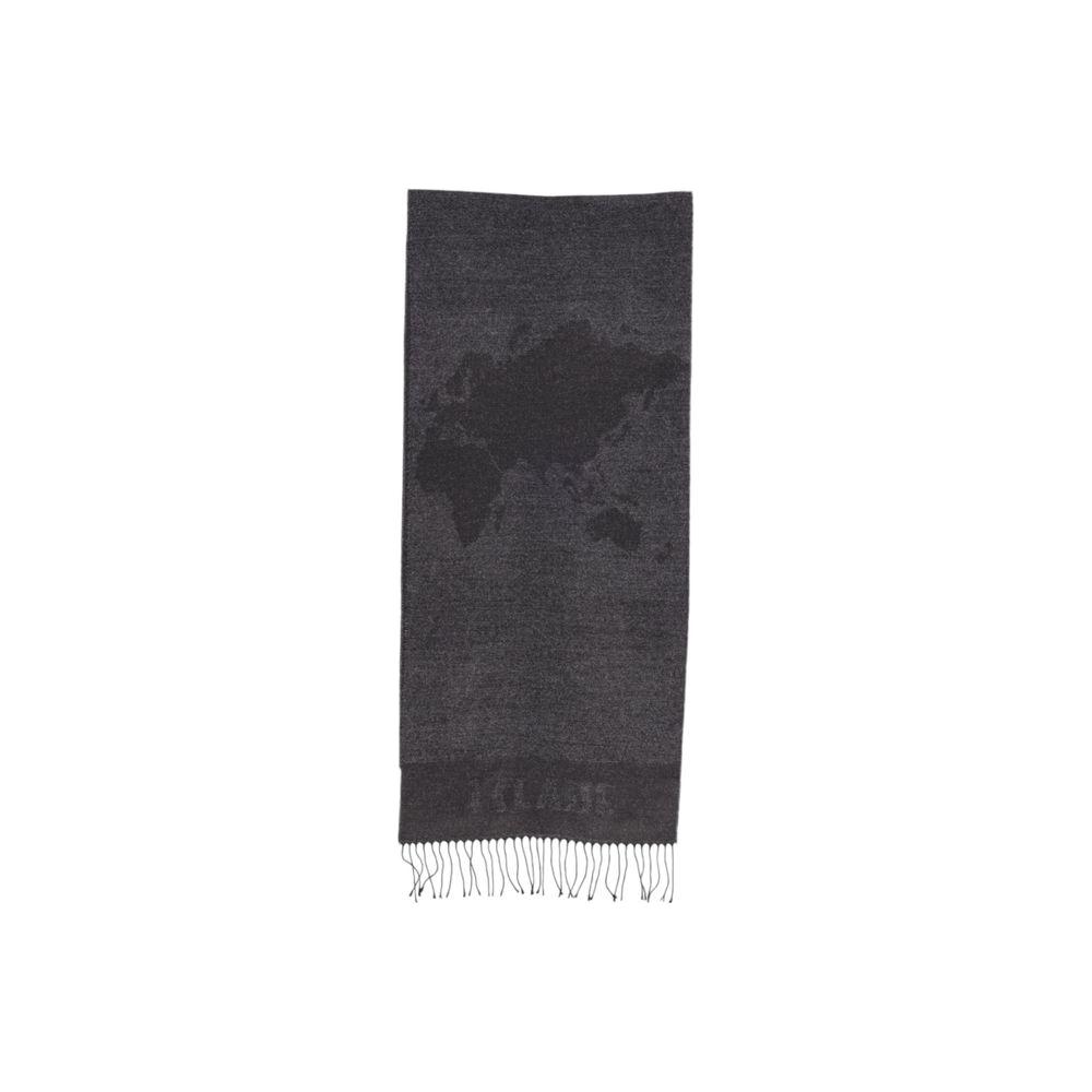 Alviero Martini Prima Classe gray viscose scarf with world map design, part of women's fall/winter collection, made from viscose, polyacrylic, and wool.