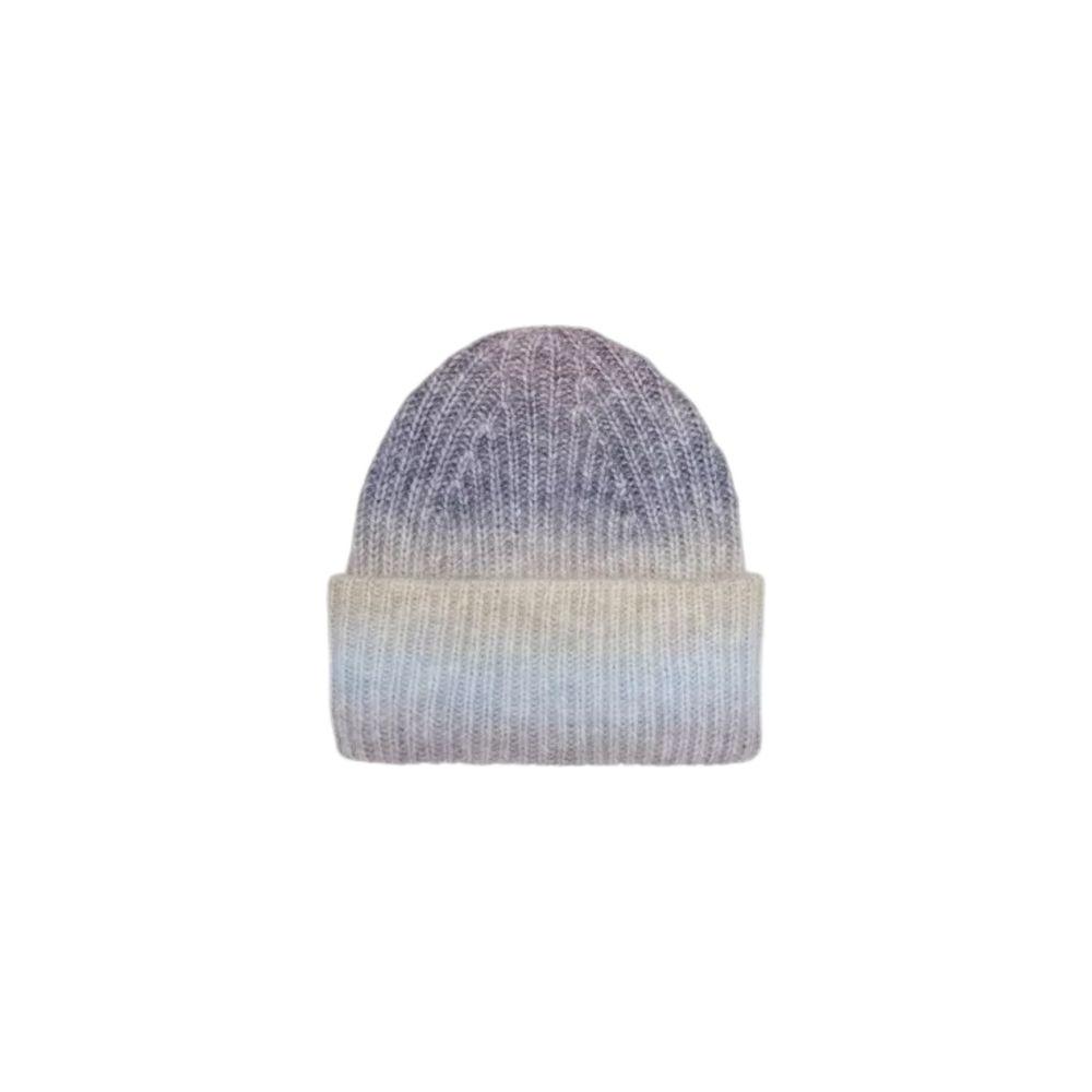 Multicolor acrylic beanie hat for women, made from 58% acrylic, featuring a stylish and warm design ideal for winter fashion.