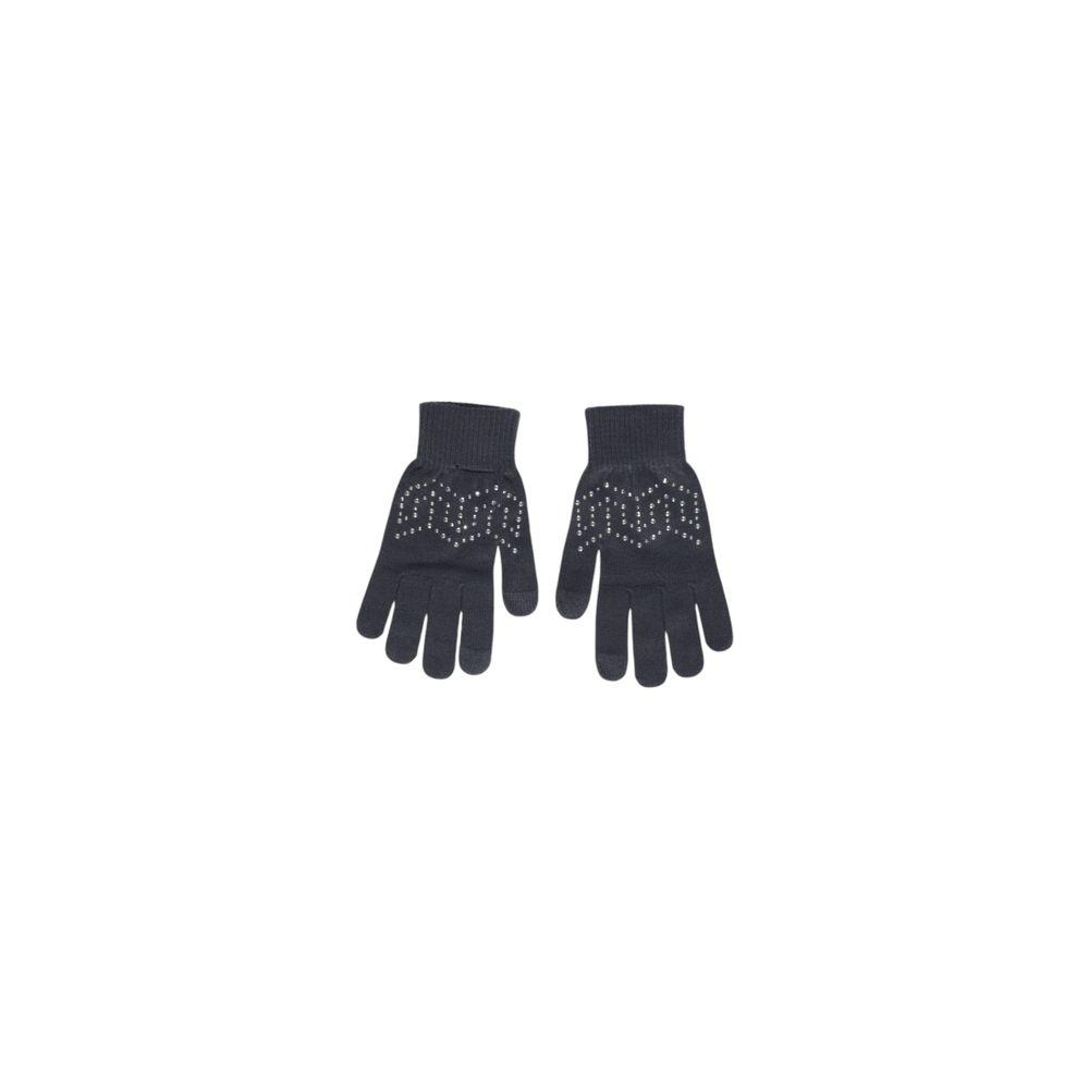 Pieces gray recycled polyester gloves with sequin details for women, offering stylish, eco-friendly winter warmth and elegance.