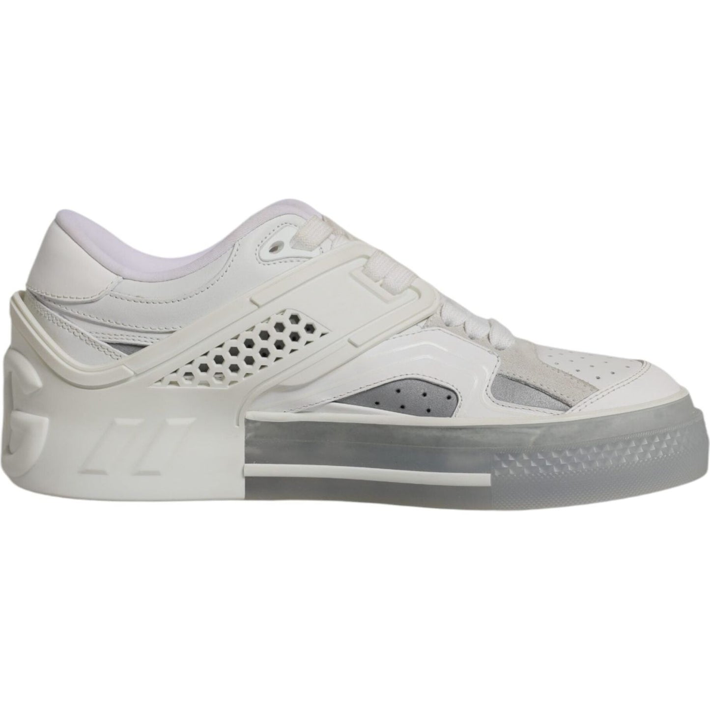 Dolce & Gabbana White DG Logo CUSTOM 2.Zero Sneakers, high-end leather low-top shoes for men, featuring a sleek design and rubber sole.