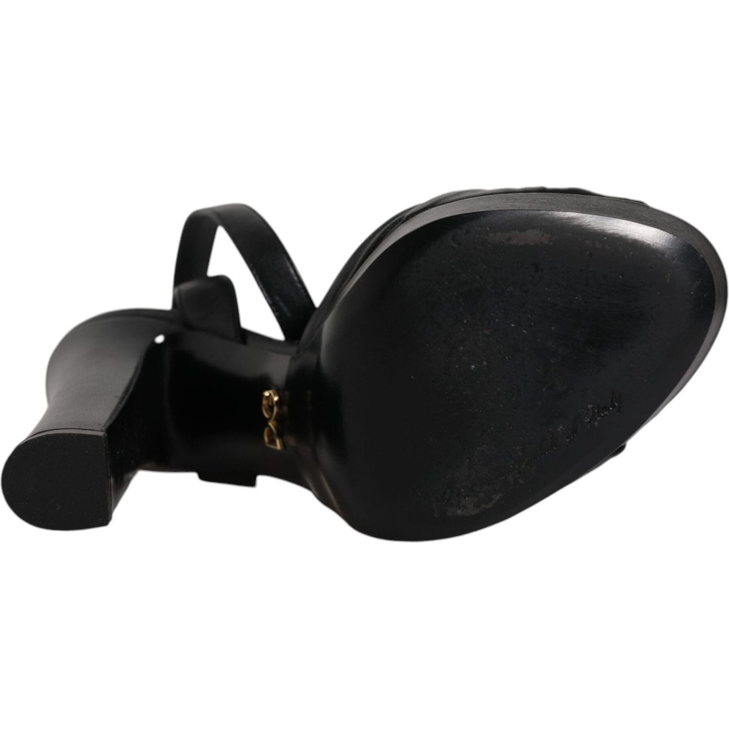 Dolce & Gabbana black leather platform heel sandals showing sole and buckle detail, made in Italy, high quality fashion footwear.