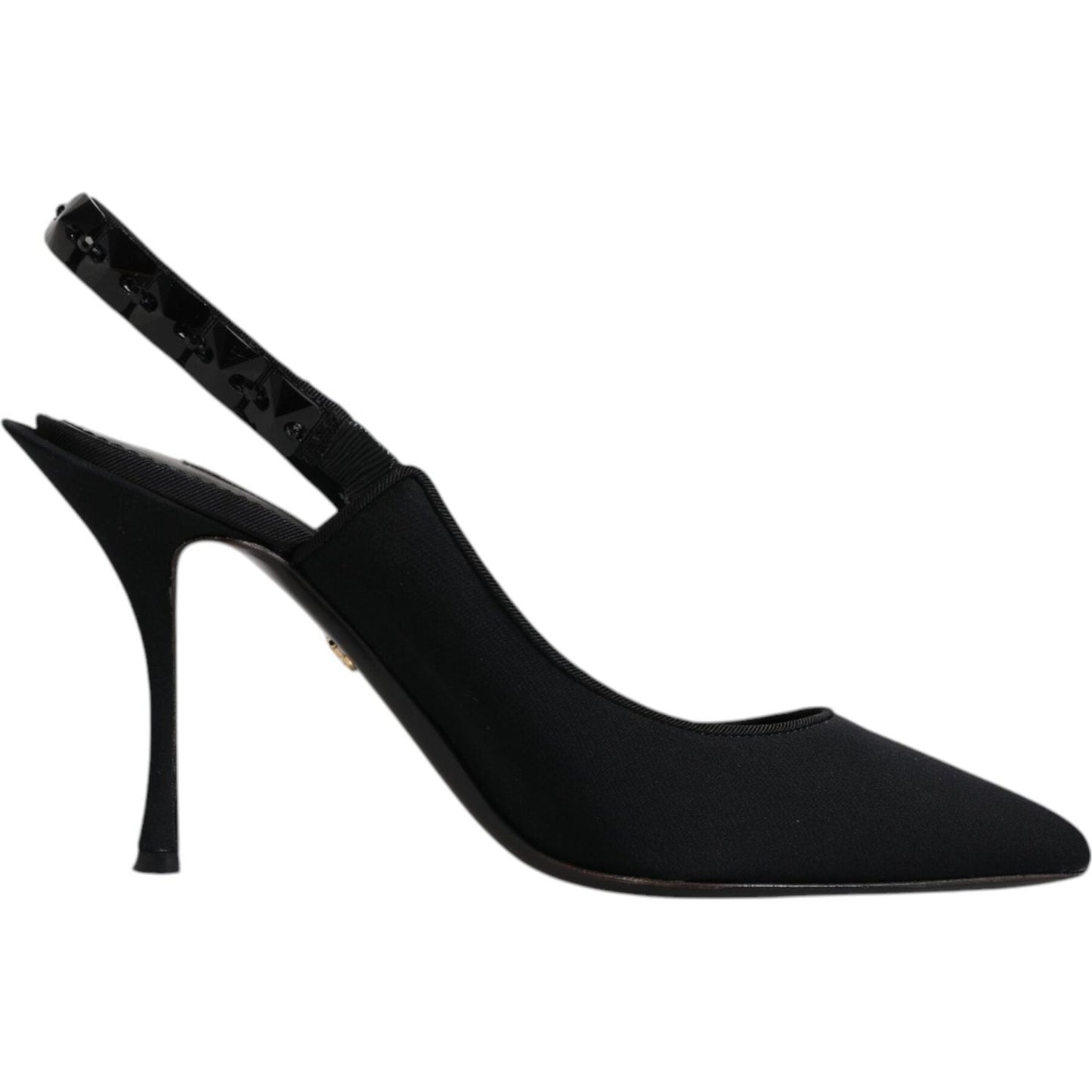 Dolce & Gabbana black embellished slingback shoes, viscose material, leather sole, made in Italy, luxury high-heel pumps.